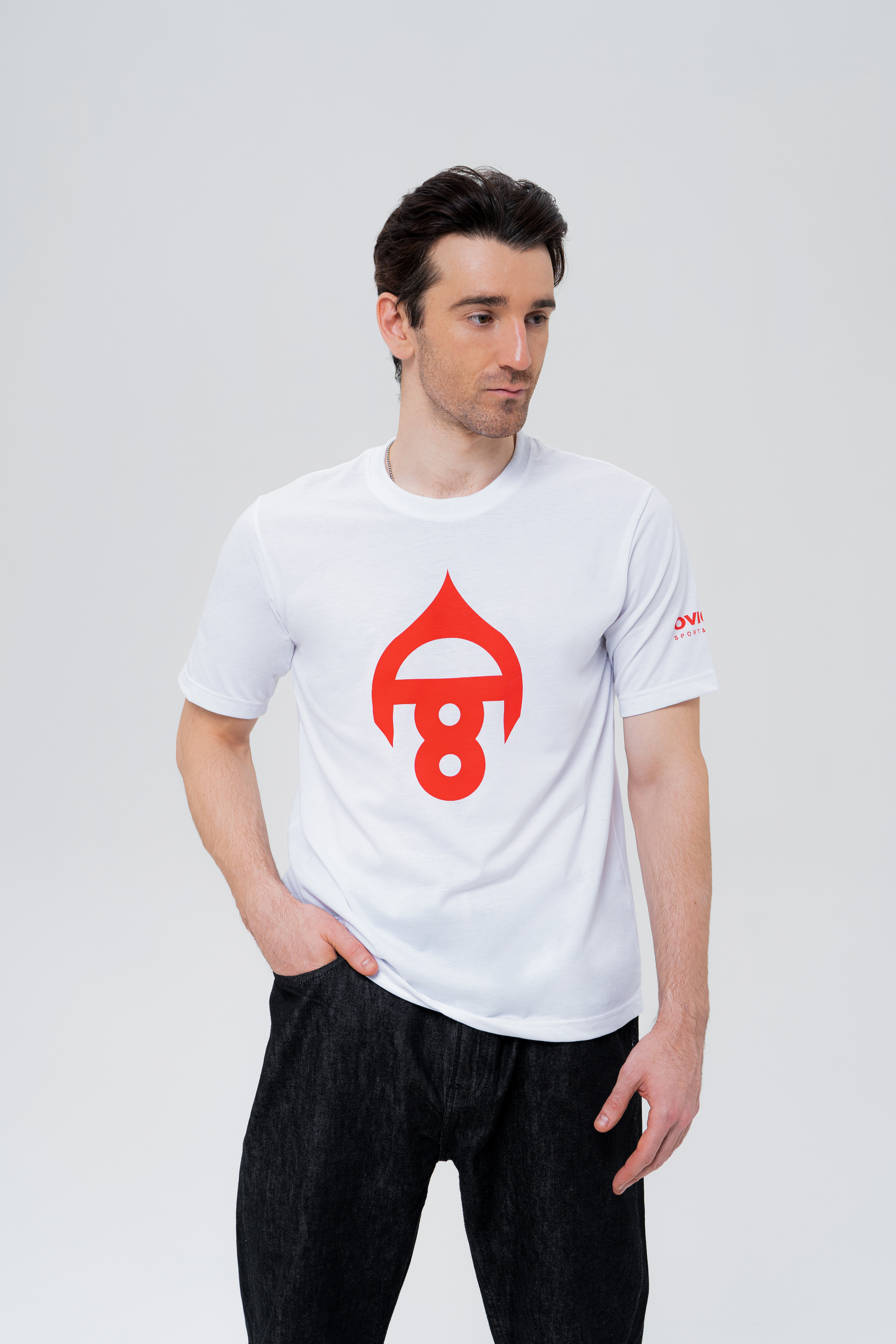 Футболка с коротким рукавом белая с красным - Интернет-магазин бренда Александра Овечкина WWW.OVIGR8.COM