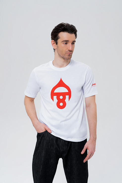 Футболка с коротким рукавом белая с красным  