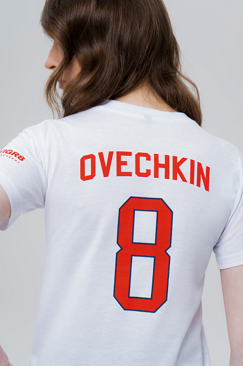 Футболка с коротким рукавом женская белая с красным  