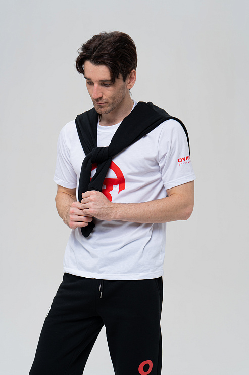 Футболка с коротким рукавом белая с красным  