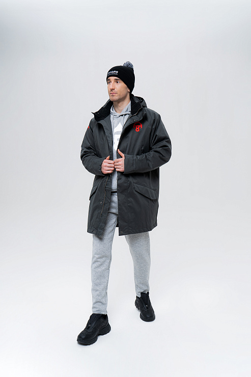 Пальто с капюшоном серое  