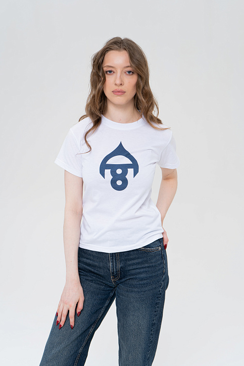 Футболка с коротким рукавом женская белая с синим  