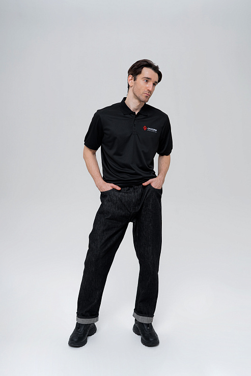 Поло с коротким рукавом черное  